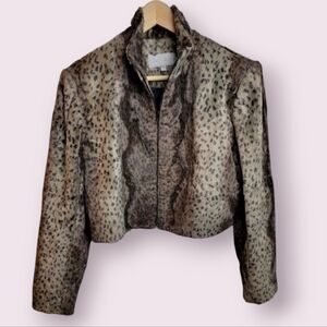 Vintage 80’s Faux Fur‎ Animal Print Cropped Zip-Up Jacket Large Emil Rutenberg
